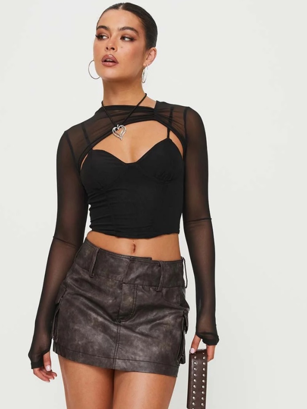 Domenic Faux Leather Mini Skirt Washed Black